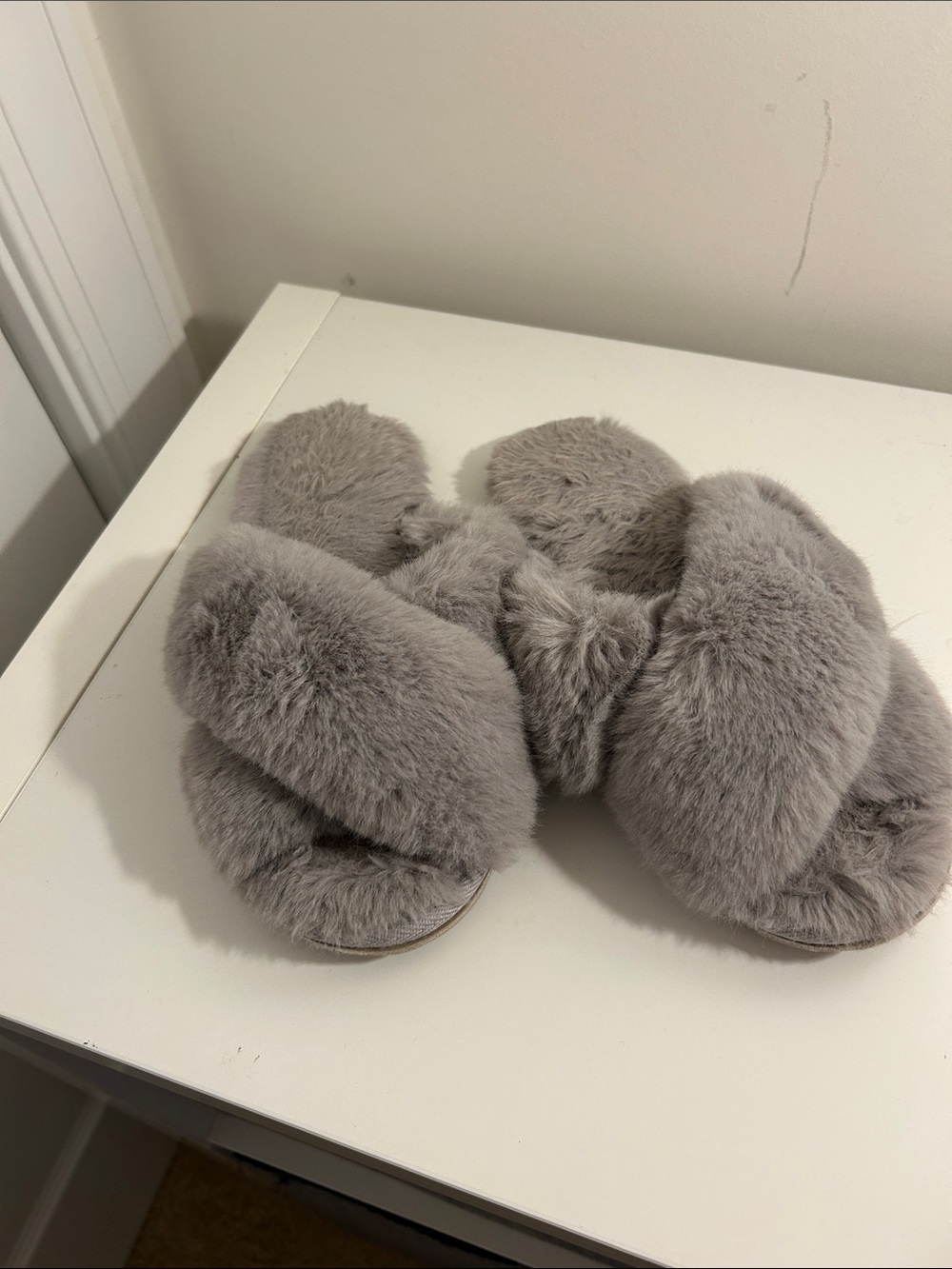Plush Fuzzy Slide Slippers - Gray